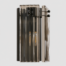 12" Delsie Fluted Glass Wall Light in Bronze with Smoke Glass, Main Light Off