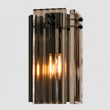 12" Delsie Fluted Glass Wall Light in Bronze with Smoke Glass, Main Light On