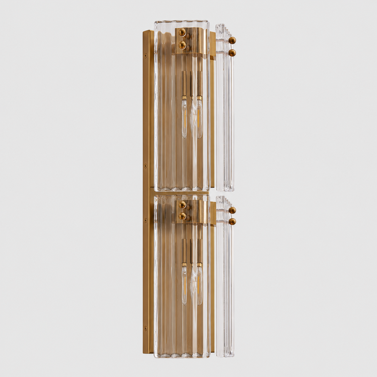 24.2" Delsie Fluted Glass Wall Light in Brass with Clear Glass, Main Light Off