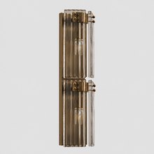 24.2" Delsie Fluted Glass Wall Light in Brass with Smoke Glass, Main Light Off