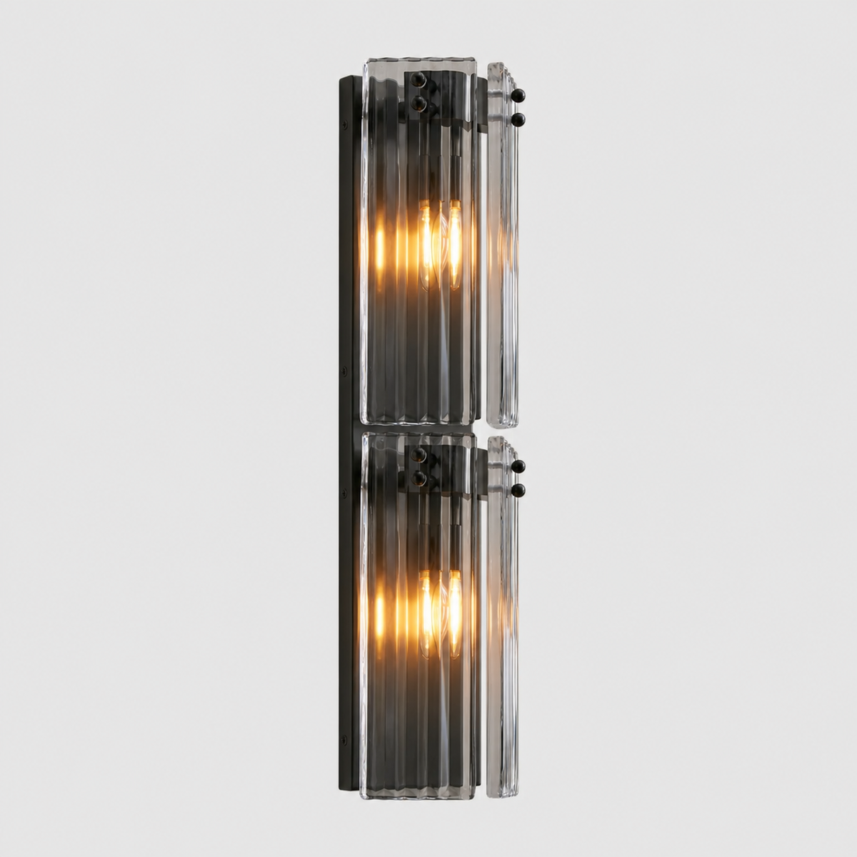 24.2" Delsie Fluted Glass Wall Light in Bronze with Clear Glass, Main Light On