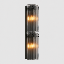 24.2" Delsie Fluted Glass Wall Light in Bronze with Clear Glass, Main Light On