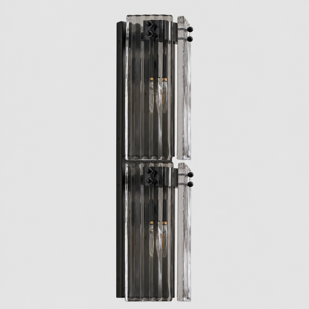 24.2" Delsie Fluted Glass Wall Light in Bronze with Smoke Glass, Main Light Off