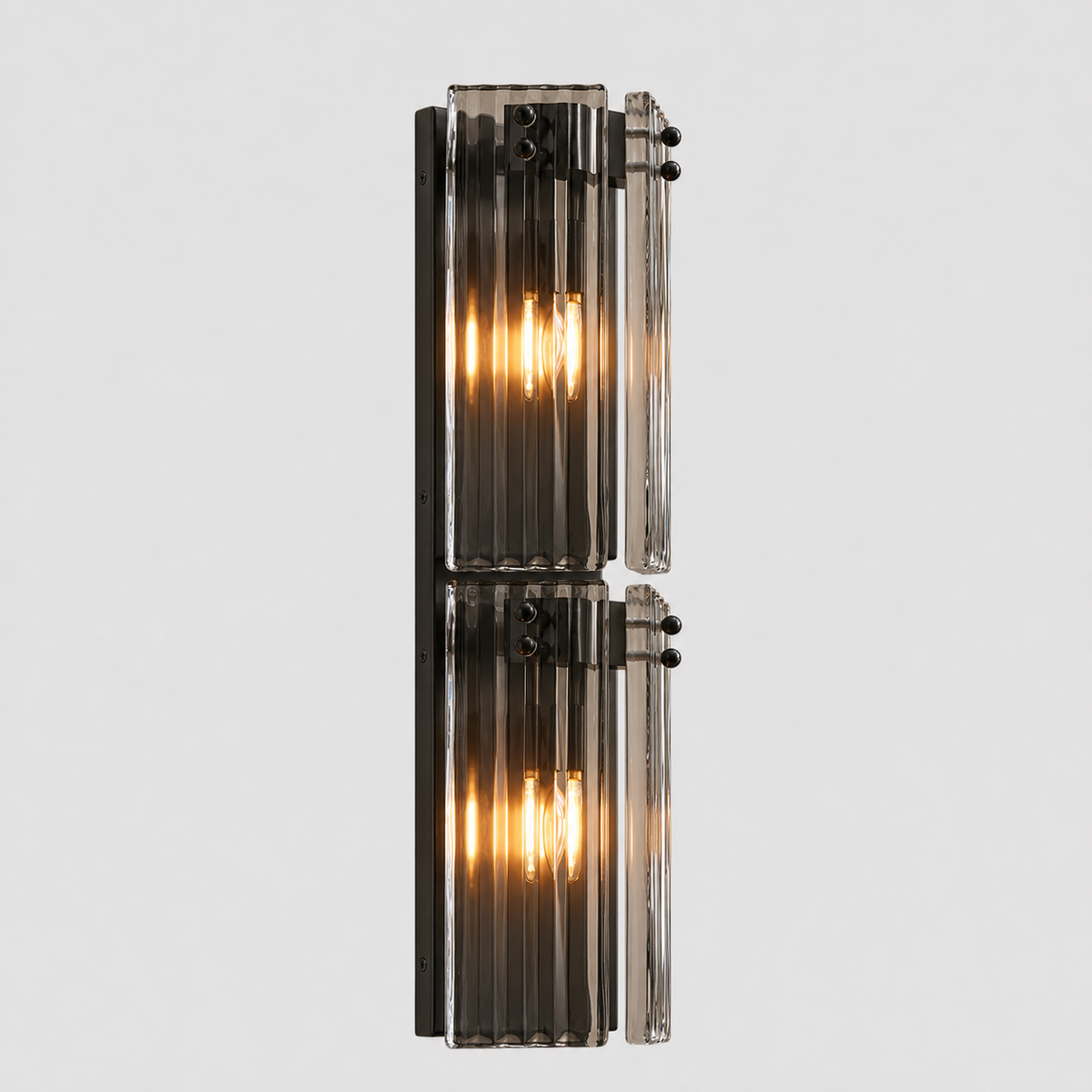 24.2" Delsie Fluted Glass Wall Light in Bronze with Smoke Glass, Main Light On