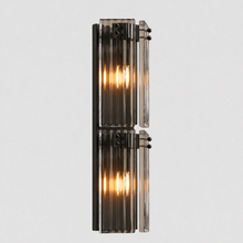 24.2" Delsie Fluted Glass Wall Light in Bronze with Smoke Glass, Main Light On