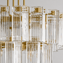 38" Delsie Fluted Round Glass Chandelier in Brass with Clear Glass, Body Detail