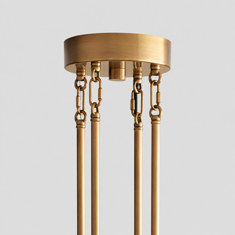 38" Delsie Fluted Round Glass Chandelier in Brass with Clear Glass, Canopy Detail