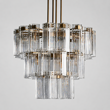 38" Delsie Fluted Round Glass Chandelier in Brass with Clear Glass, Main Light Off
