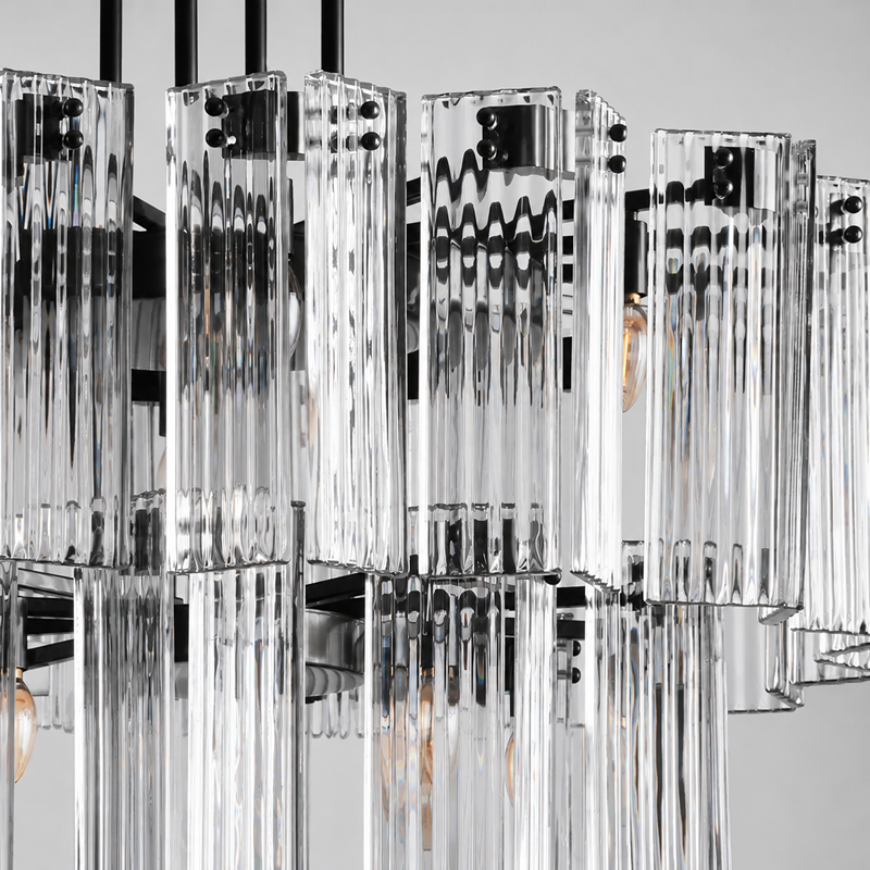 38" Delsie Fluted Round Glass Chandelier in Bronze with Clear Glass, Body Detail