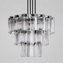 38" Delsie Fluted Round Glass Chandelier in Bronze with Clear Glass, Main Light Off