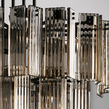 38" Delsie Fluted Round Glass Chandelier in Bronze with Smoke Glass, Body Detail
