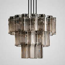 38" Delsie Fluted Round Glass Chandelier in Bronze with Smoke Glass, Main Light Off