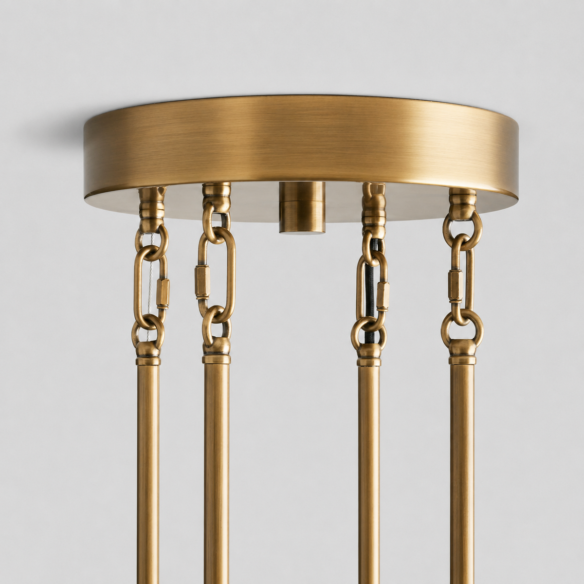 48" Delsie Fluted Round Glass Chandelier in Brass with Smoke Glass, Canopy Detail
