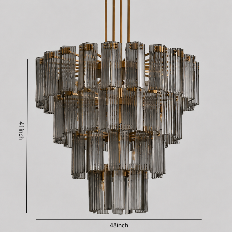 48" Delsie Fluted Round Glass Chandelier in Brass with Smoke Glass
