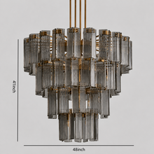 48" Delsie Fluted Round Glass Chandelier in Brass with Smoke Glass
