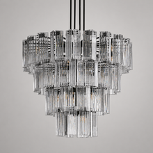 48" Delsie Fluted Round Glass Chandelier in Bronze with Clear Glass, Main Light Off