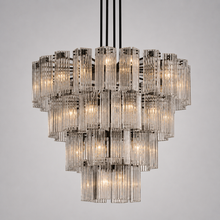 48" Delsie Fluted Round Glass Chandelier in Bronze with Clear Glass, Main Light On