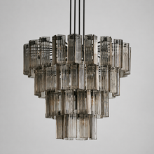 48" Delsie Fluted Round Glass Chandelier in Bronze with Smoke Glass, Main Light Off