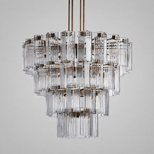 60" Delsie Fluted Round Glass Chandelier in Brass with Clear Glass, Main Light Off