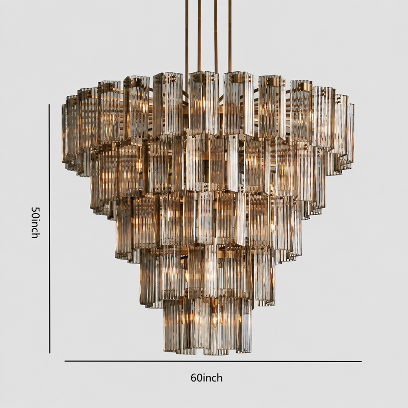 60" Delsie Fluted Round Glass Chandelier in Brass with Smoke Glass