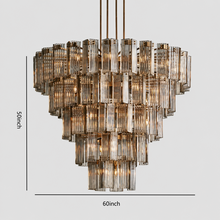 60" Delsie Fluted Round Glass Chandelier in Brass with Smoke Glass