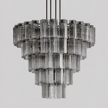 60" Delsie Fluted Round Glass Chandelier in Bronze with Clear Glass, Main Light Off