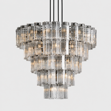 60" Delsie Fluted Round Glass Chandelier in Bronze with Clear Glass, Main Light On