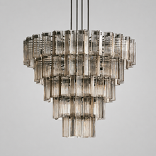 60" Delsie Fluted Round Glass Chandelier in Bronze with Smoke Glass, Main Light Off