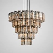 60" Delsie Fluted Round Glass Chandelier in Bronze with Smoke Glass, Main Light On