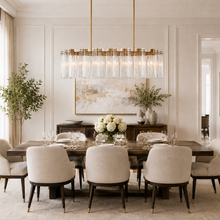 51" Delsie Oval Fluted Glass Chandelier in Brass with Clear Glass, Dining Room