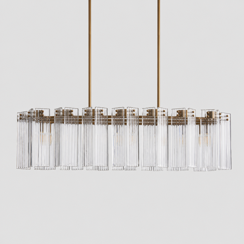 51" Delsie Oval Fluted Glass Chandelier in Brass with Clear Glass, Main Light Off