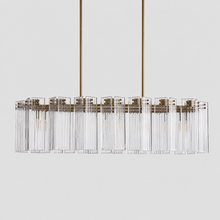 51" Delsie Oval Fluted Glass Chandelier in Brass with Clear Glass, Main Light Off