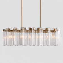 51" Delsie Oval Fluted Glass Chandelier in Brass with Clear Glass, Main Light On
