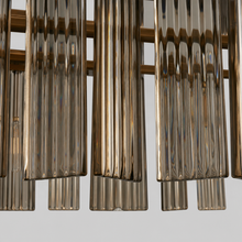 51" Delsie Oval Fluted Glass Chandelier in Brass with Smoke Glass, Body Detail