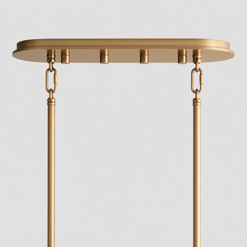 51" Delsie Oval Fluted Glass Chandelier in Brass with Smoke Glass, Canopy Detail