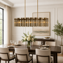 51" Delsie Oval Fluted Glass Chandelier in Brass with Smoke Glass, Dining Room