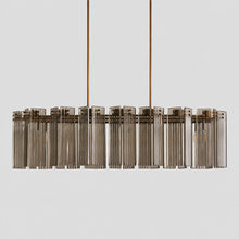 51" Delsie Oval Fluted Glass Chandelier in Brass with Smoke Glass, Main Light Off