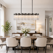 51" Delsie Oval Fluted Glass Chandelier in Bronze with Clear Glass, Dining Room