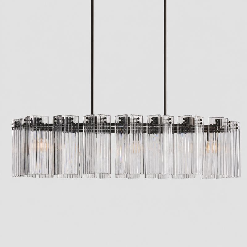 51" Delsie Oval Fluted Glass Chandelier in Bronze with Clear Glass, Main Light Off