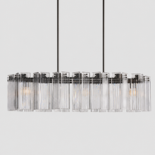 51" Delsie Oval Fluted Glass Chandelier in Bronze with Clear Glass, Main Light Off