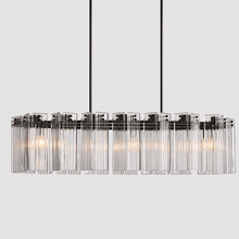51" Delsie Oval Fluted Glass Chandelier in Bronze with Clear Glass, Main Light On