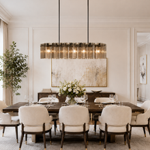 51" Delsie Oval Fluted Glass Chandelier in Bronze with Smoke Glass, Dining Room