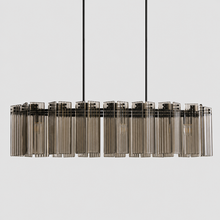 51" Delsie Oval Fluted Glass Chandelier in Bronze with Smoke Glass, Main Light Off