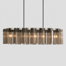 51" Delsie Oval Fluted Glass Chandelier in Bronze with Smoke Glass, Main Light On