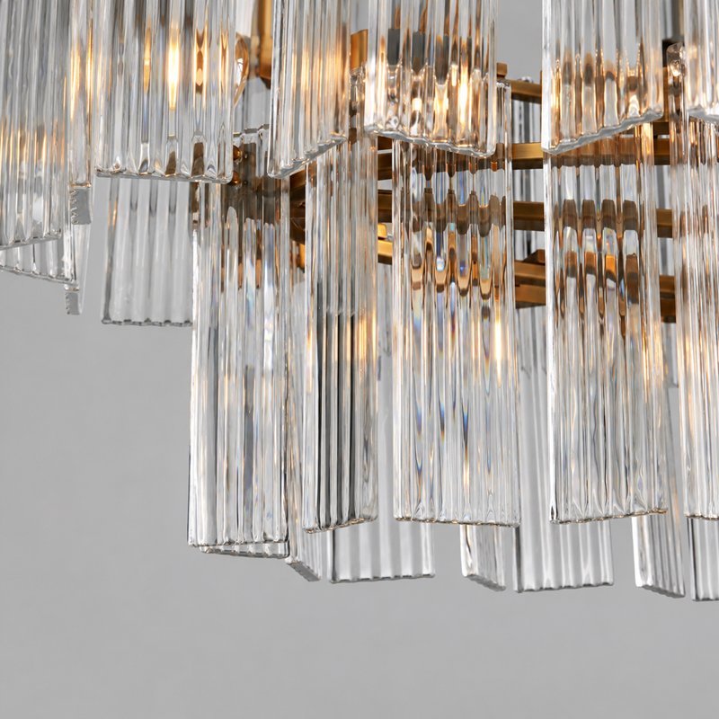 63" Delsie Oval Fluted Glass Chandelier in Brass with Clear Glass, Body Detail