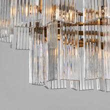 63" Delsie Oval Fluted Glass Chandelier in Brass with Clear Glass, Body Detail