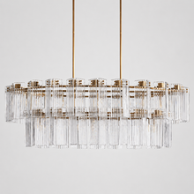 63" Delsie Oval Fluted Glass Chandelier in Brass with Clear Glass, Main Light Off