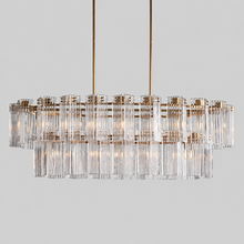 63" Delsie Oval Fluted Glass Chandelier in Brass with Clear Glass, Main Light On