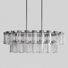 63" Delsie Oval Fluted Glass Chandelier in Brass with Smoke Glass, Dining Room