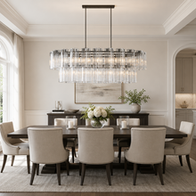 63" Delsie Oval Fluted Glass Chandelier in Brass with Smoke Glass, Main Light Off